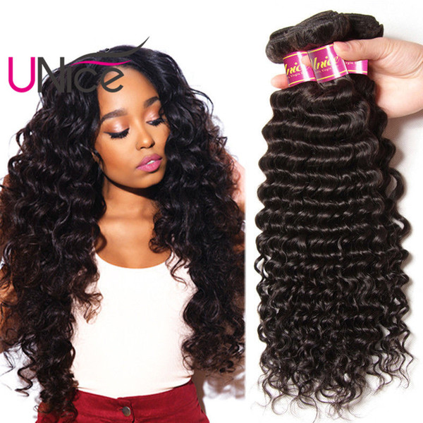 UNice Hair 8A Virgin Indian Deep Wave 5 Bundles Unprocessed Remy 100% Human Hair Extensions 12-26 inch Wholesale Nice Curl Hair Weave Bundle