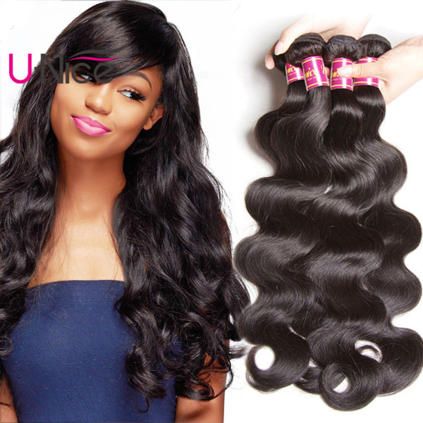 UNice Hair Raw Indian Hair Body Wave Human Hair Extensions 4 Bundles Indian Weave Bundles Virgin Human Wefts Cheap Wholesale Bulk