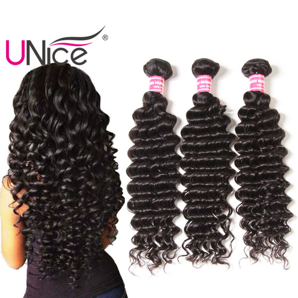 UNice Hair Deep Wave 5 Bundles Peruvian Unprocessed Remy 100% Human Hair Extensions Wholesale Nice Curl Hair Weave Bundles 12-26 inch