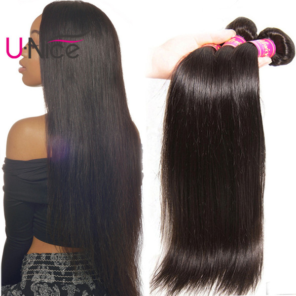 UNice Hair Raw Indian Straight Hair 4 Bundles Virgin Human Hair Extensions Straight Weave Bundles 8-30inch Bulk Weaving Silk Cheap Wholesale