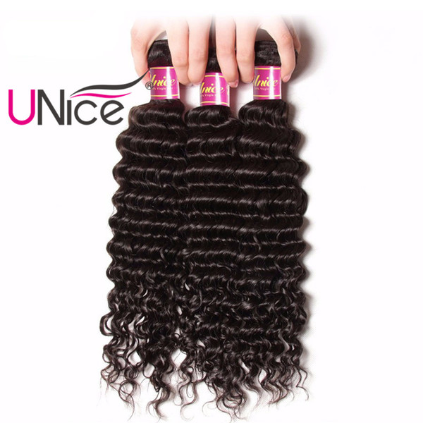 UNice Hair Peruvian Deep Wave Human Hair Bundles Unprocessed 1Piece 12-26inch Non Remy Hair Extension Natural Color