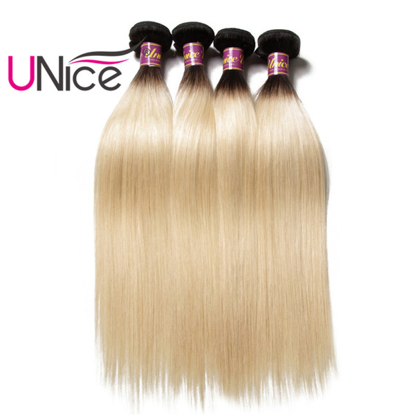 UNice Hair Brazilian Peruvian Wholesale 8A Remy Straight Ombre Hair Bundles T1B 613 Two Tone Bulk 100% Human Hair Extensions Cheap Weaves