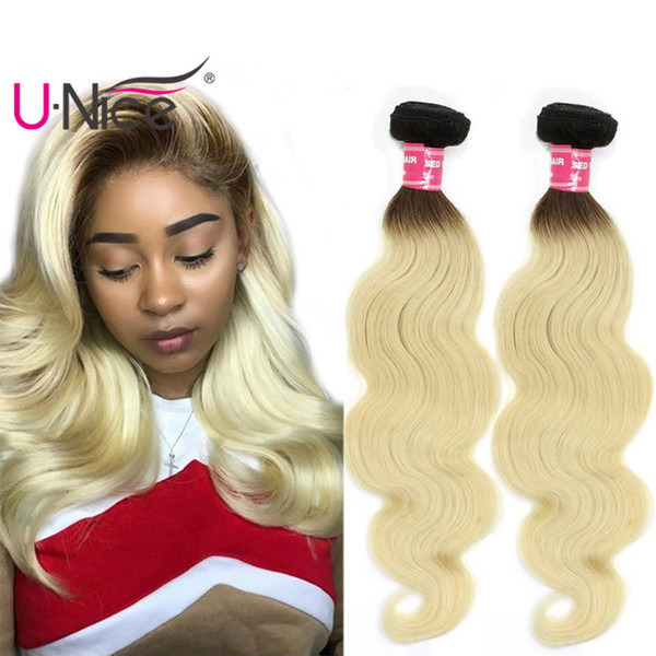 UNice Hair Brazilian Body Wave Bundles Ombre T1B 613 Two Tone Remy 100% Human Hair Extensions Wholesale Cheap Bulk Blonde Hair Weaves