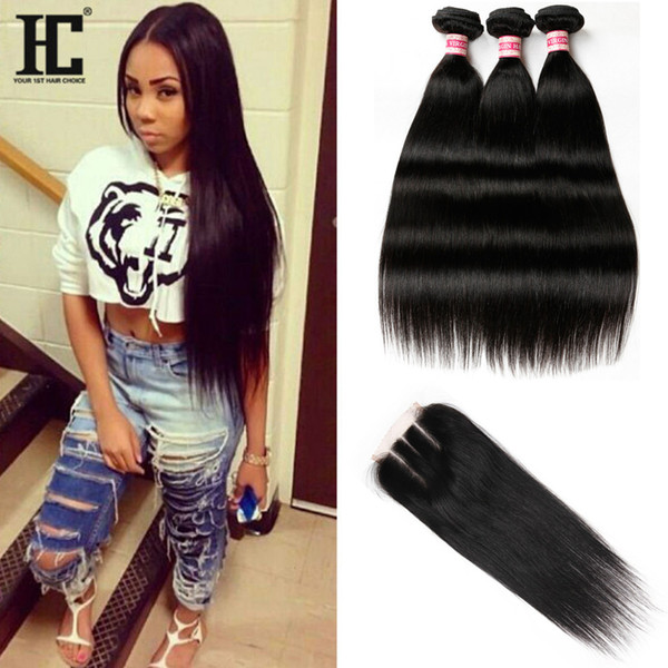 8A Mink Brazilian Straight Hair Bundles With Lace Closure Unprocessed Brazilian virgin Hair Straight With Lace Closure Human Hair Extensions