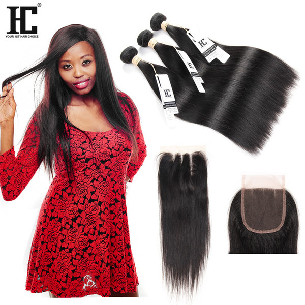 Malaysian Straight Hair Bundles with Closure Maiaysian Virgin Human Hair 3 Bundles With Closure 4 PCS/lot Lace Closure with Bundles