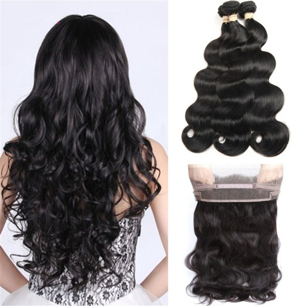 HC Hair Brazilian Body Wave 3 Bundles With Pre Plucked 360 Lace Frontal with Baby Hair Virgin Human Hair Natural Hairline 