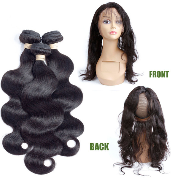 HC Hair 3 Bundles With 360 Lace Frontal With Baby Hair Body Wave Closure Natural Color 100% Remy Peruvian Hair Pre Plucked