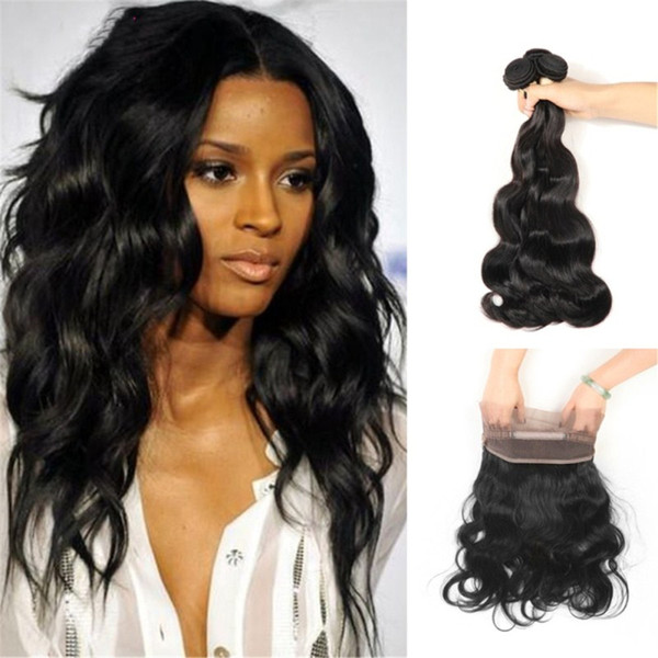 Peruvian Body Wave 3 Bundles With 360 Lace Frontal Closure Free Part 22.5*4*2 With Hair Extensions Non-Remy Human Hair Bundles