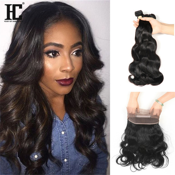 Brazilian Body Wave 3 Bundles With Pre Plucked 360 Lace Frontal with Baby Hair Natural Hairline 