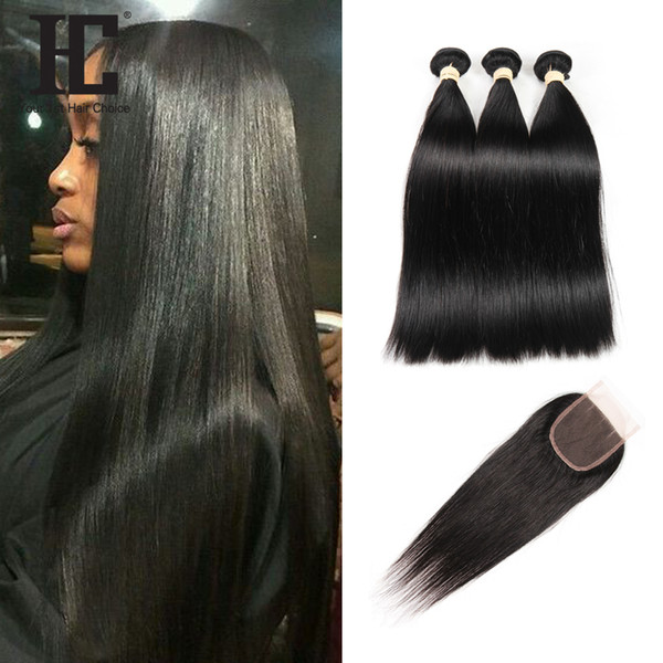 Brazilian Straight 3 Bundles And Lace Closure With Baby Hair Human Hair Bundles With closure Non-remy Hair Extension