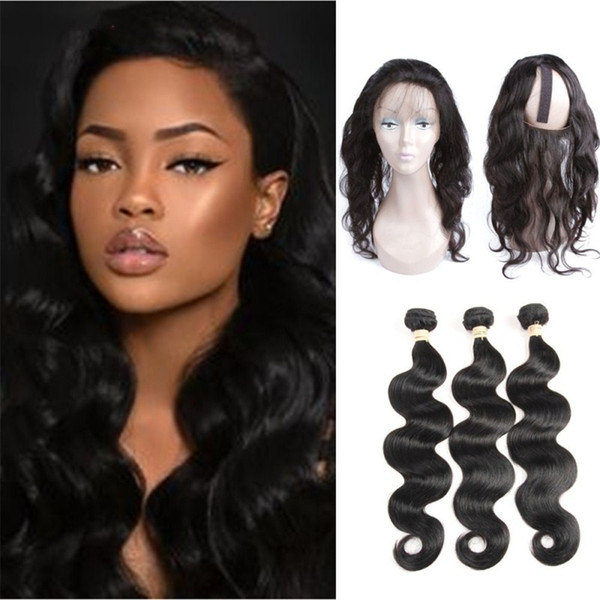 HC Hair 3 Bundles With 360 Lace Frontal With Baby Hair Body Wave Closure 10