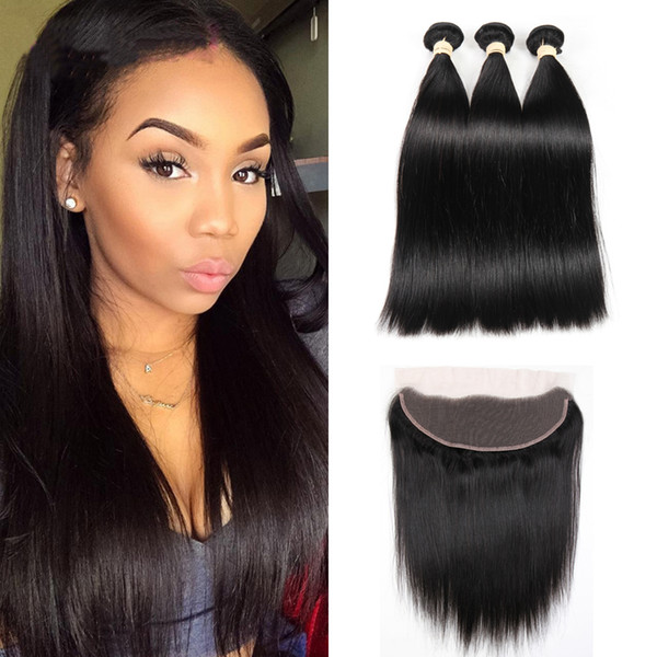 Ear to Ear Lace Frontal Closure With 3 Bundles Brazilian Virgin Hair Weaves Straight Peruvian Indian Malaysian Cambodian Human Hair Closures