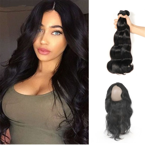 HC Hair 22*4*2 360 Lace Frontal With 3 Bundles Brazilian Body Wave Remy Human Hair Closure Pre-Plucked Frontal With Baby Hair Natural