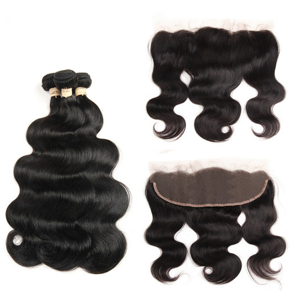 Human Hair Bundles With Closure Peruvian Hair 3 Bundles Body Wave With Closure Lace Frontal And Bundles Deals Non-Remy