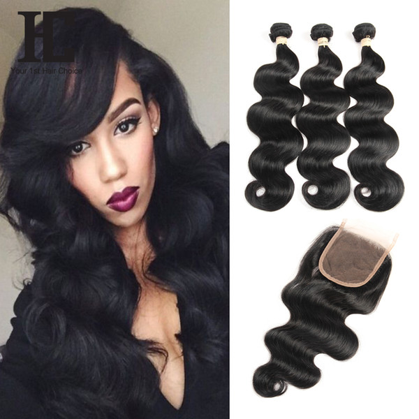 Brazilian Body Wave 3 Bundles With Closure 100% Human Hair Bundles Lace Closure With Baby Hair Non Remy Hair Weave