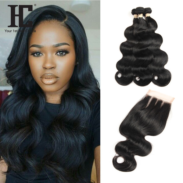 Brazilian Body Wave Hair Weave 3 Bundles With Closure 4x4 Free Part Swiss Lace Virgin Human Hair Bundles With Closure