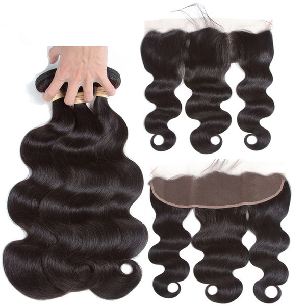 HC Hair Brazilian Body Wave 3 Bundles With Lace Frontal 13X4 Ear To Ear Free Part Remy Human Hair Closure Natural Color