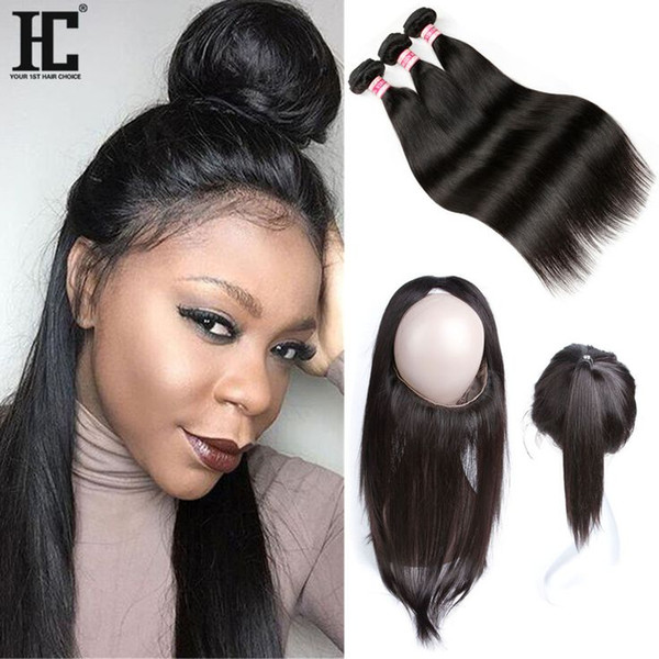 HC Straight Hair 130% Density Human Hair Non Remy Natural Hairline With Baby Hair Pre Plucked 360 Lace Frontal