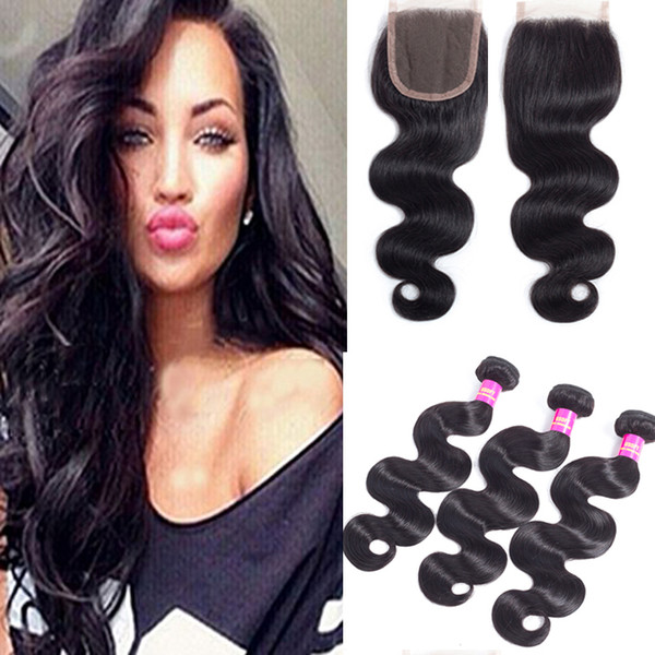 8A Human Hair Bundles With Lace Closure Best Quality Brazilian Virgin Hair 3 Bundles With Closure And Baby Hair Body Wave With Closure