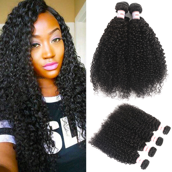 MSH 10A Brazilian Kinky Curly Virgin Hair 4 Bundles Unprocessed Human Hair Weave Natural Black Peruvian Indian Malaysian Hair High Quality