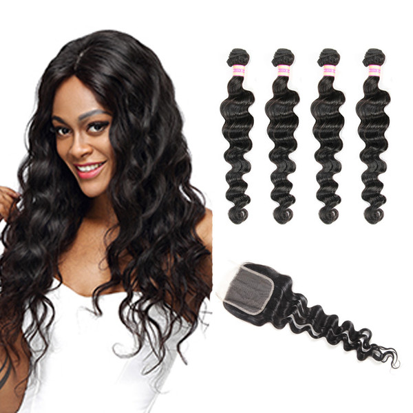 Peruvian Mongolian Indian Brazilian Malaysian Virgin Human Hair Loose Deep 3 OR 4 Bundles With Closure Loose Wave With Closure