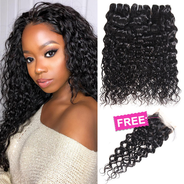 Brazilian Hair Extensions Indian Human Hair Bundles Peruvian Curly Body Wave Buy 3Bundles Get A Free Closure Straight Loose Wave Water Wave