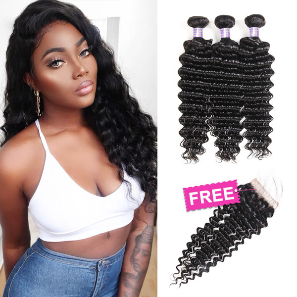 Brazilian Hair Extensions Indian Human Hair Bundles Curly Body Wave Buy 3Bundles Get A Free Closure Straight Loose Wave Water Wave