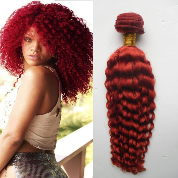 Red Curly Weave Bundles 100% Human Hair Weaving 100g/pc Unprocessed Virgin Brazilian Hair Weave Bundles kinky curly double drawn