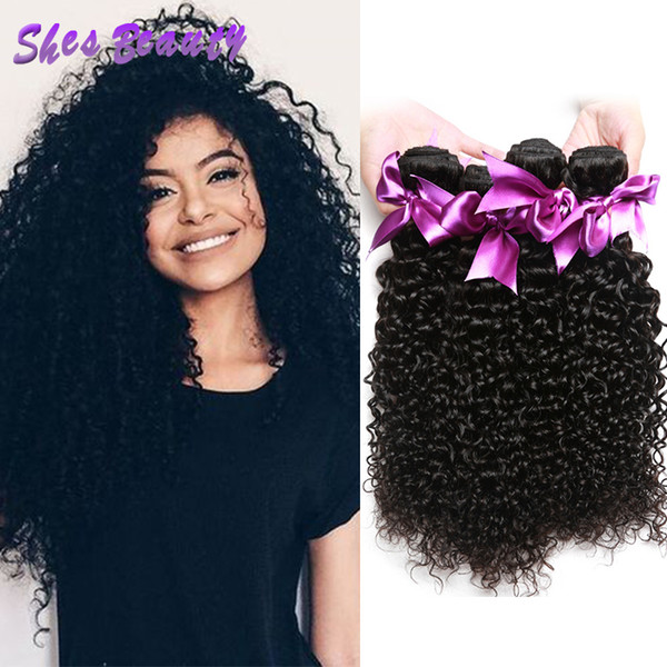 Shesbeauty 8A Virgin Curly Hair Weaves 4pcs lot Raw Indian Kinky Curly Human Hair Extensions Wholesale Hair Bundles #1B Black