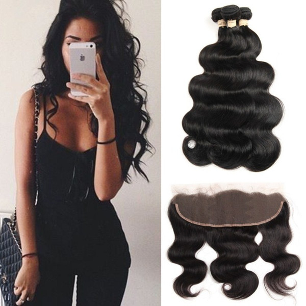 Human Hair 3 Bundles Brazilian Body Wave with Frontal Closure 13*4 Ear To Ear Lace Frontal Closure with Bundles NonRemy