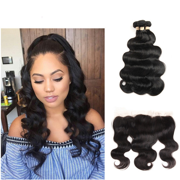 Human Hair Peruvian Body Wave Human Hair Bundles With Lace Frontal Closure 100% Human Hair 3 Bundles With Lace Frontal