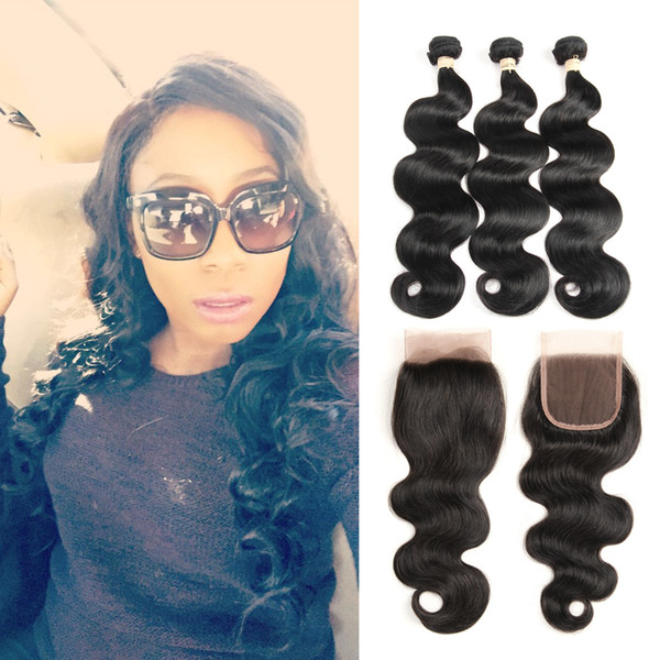 Peruvian Hair Bundles With Lace Closure Body Wave 3 Bundles Remy Hair Weave 4 Pcs/Lot Human Hair Bundles With Closure