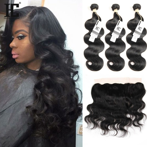 Brazilian Body Wave Human Hair Bundles With Lace Frontal Closure For Salon 100% Human Hair 3 Bundles With Closure