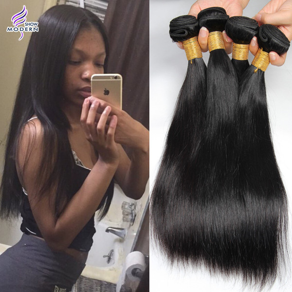 Modern Show 4 Bundles Brazilian Virgin Hair Straight Brazilian Human Hair Extensions 10-28 Inch Unprocessed Brazilian Hair Bundles