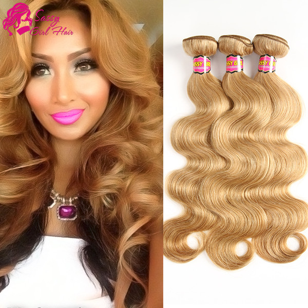 Brazilian Virgin Hair Body Waves 3 Bundles 27 Honey Blonde Brazilian Hair Weave Remy Human Hair Extensions SASSY GIRL