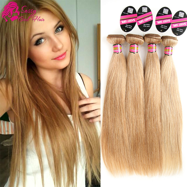 Grade 7a Brazilian Honey Blonde Straight Hair Weave unprocessed 27# Blonde Virgin Hair Extension 4Pcs Lot Human Hair Bundles SASSY GIRL