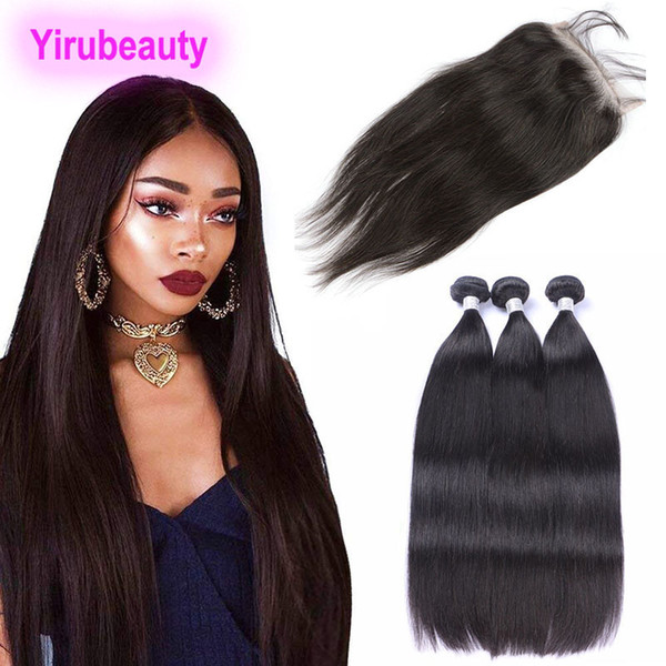 Brazilian Virgin Hair 3 Bundles With 6X6 Lace Closure Straight Human Hair Extensions 4 Pieces/lot Straight Bundles With Lace Closure