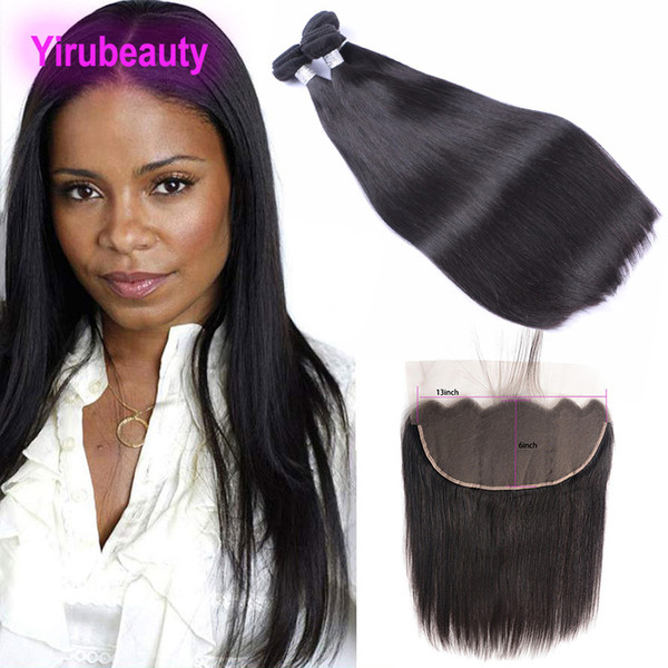 Indian Raw Virgin Hair Products 8-30inch Straight 3 Bundles With 13X6 Lace Frontal With Baby Hair Products Natural Color Wholesale 4 Pieces