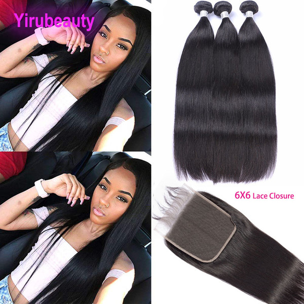 Peruvian Straight Hair Bundles With Closure Yirubeauty Peruvian Remy Hair with closure Human Hair Weave 3 Bundles With 6X6 Lace Closure