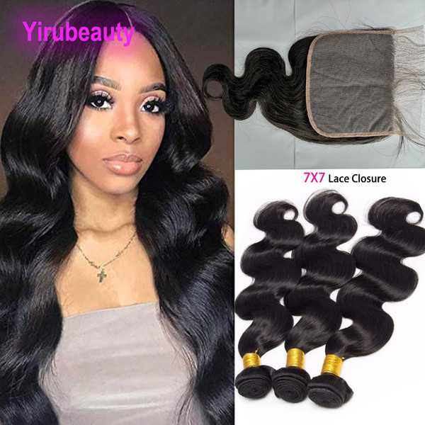 Peruvian 100% Human Hair Body wave Bundles With 7X7 Lace Closure Natural Color 4 Pieces/lot Body Wave Hair Extensions With 7 By 7 Closure