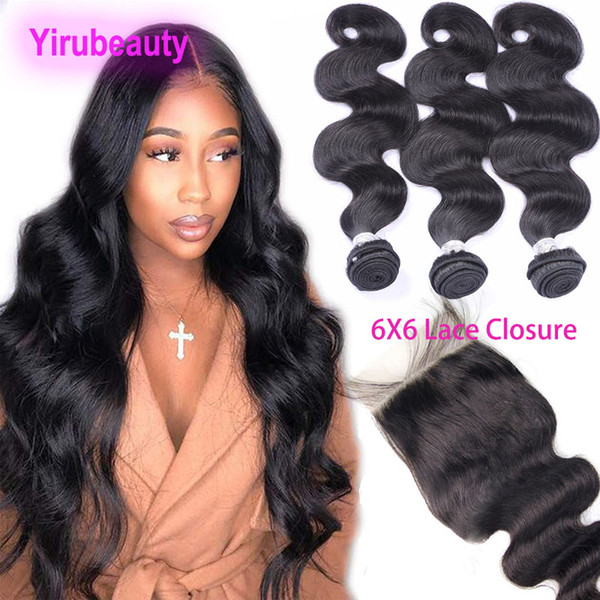 Brazilian Lace Closure Middle Three Free Part 6X6 Closure With 3 Bundles Body Wave Bundles With Closure Human Hair Extensions