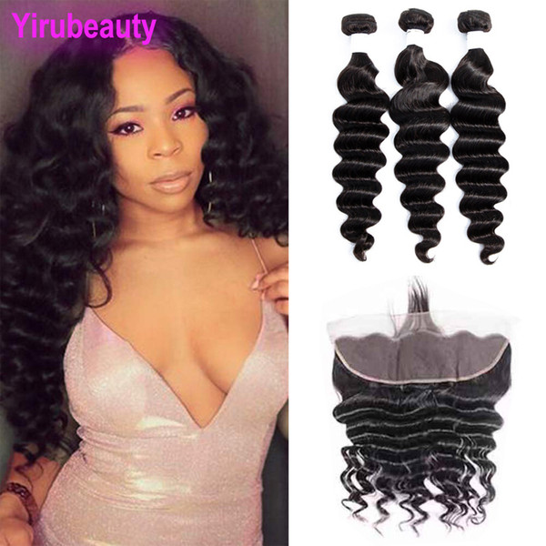 Malaysian Virgin Hair Cheap Loose Deep 3 Bundles With 13X4 Lace Frontal With Baby Hair Extensions 4 Pieces Loose Deep Bundles With Frontal