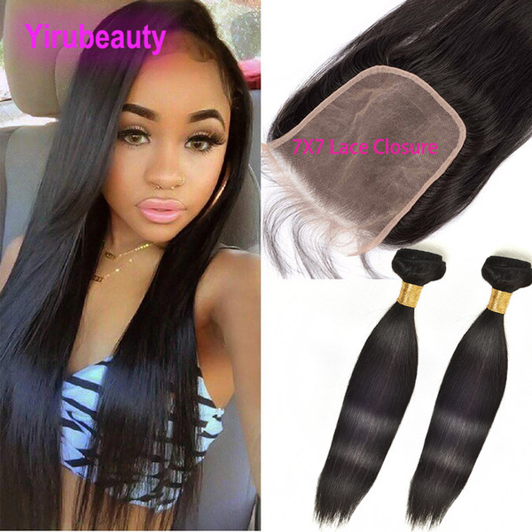 Brazilian Virgin Hair Straight Bundles With 7X7 Lace Closure 3Pieces/lot Straight Human Hair Wefts With Top Closures 7 By 7