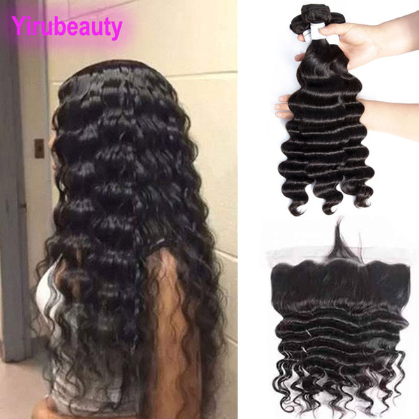 Indian Virgin Hair Loose Deep 3 Bundles With 13 By 4 Frontal With Baby Hair Extensions With 13X4 Lace Frontal