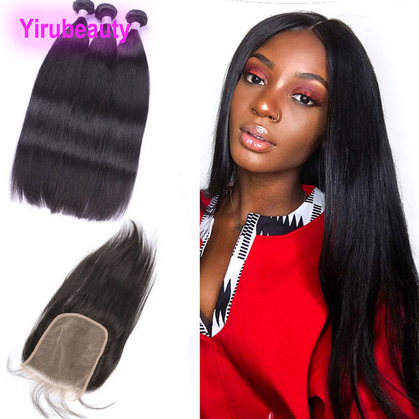 Indian Unprocessed Human Hair Three Bundles With 6X6 Lace Closure Middle Three Free Part Straight Virgin Hair Extensions With Lace Closure