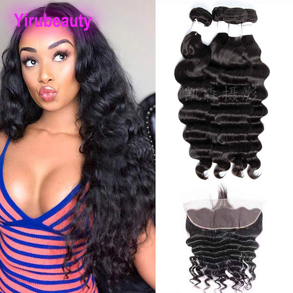 Peruvian Human Hair Loose Deep 3 Bundles With 13X4 Lace Frontal With Baby Hair Extensions 10-28inch Loose Deep 4 Pieces