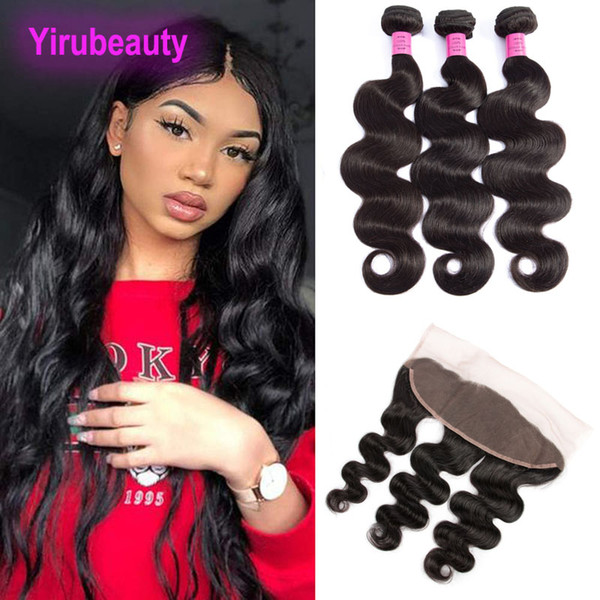 Peruvian 100% Human Hair Wholesale Body Wave 3 Bundles With 13X4 Lace Frontal Pre Plucked Natural Color Weaves 8-28inch