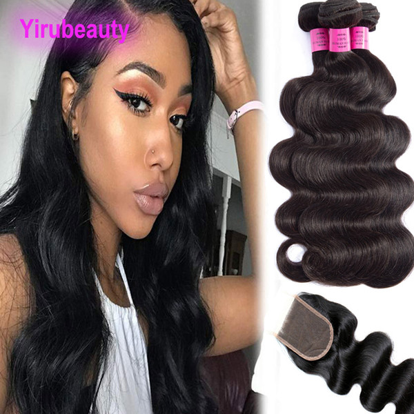 Indian Virgin Hair 4 Bundles With 4X4 Lace Closure Body Wave 5 Piece Wholesale 9A Hair Extensions With Four By Four Closures Natural Color