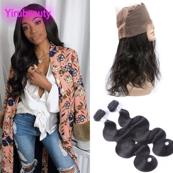 Brazilian Virgin Hair 2 Bundles With 360 Lace Frontal Adjustable Band Body Wave Bundles With 360 Frontal 100% Human Hair 3 Pieces