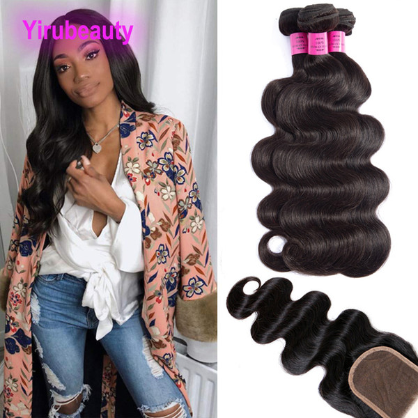 Peruvian Human Hair 4 Bundles With 4X4 Lace Closure With Baby Hair Body Wave Natural Color 5 Pieces/lot Wholesale Hair Extensions